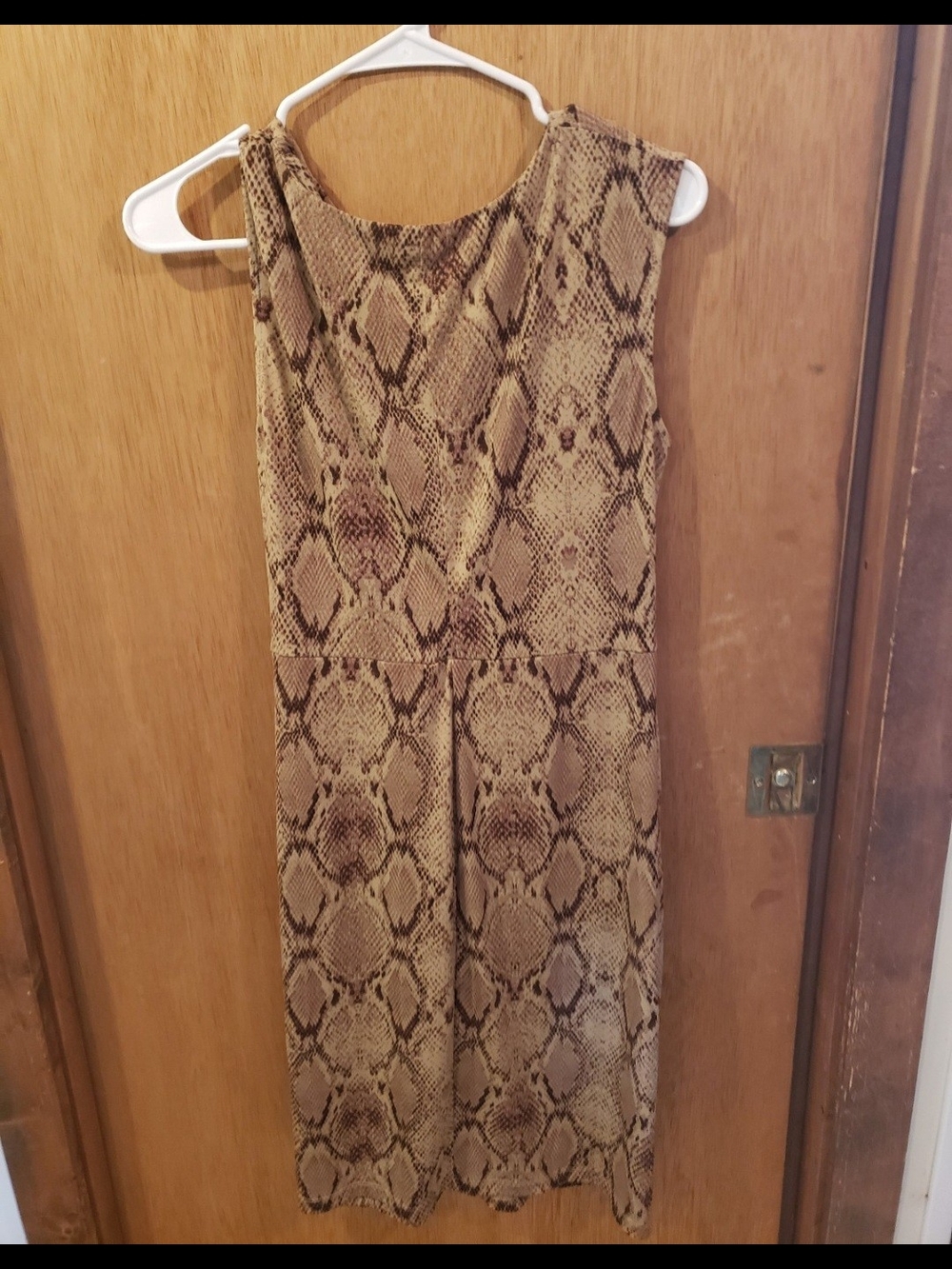 Vintage Sz 8-10 Sleeveless Brown Snake-Print Twist Waist Midi Dress - Picture 5 of 5